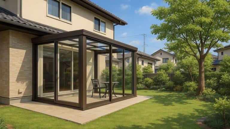 津山市の戸建て外構に施工されたテラス囲い・サンルームのイメージ