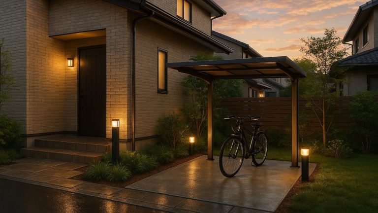 宇部市の戸建て外構に施工された自転車置き場のイメージ