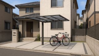 【宇治市】サイクルポート工事の総額目安|工期・費用・出来映えをチェック 宇治市の戸建て外構に施工されたサイクルポートのイメージ