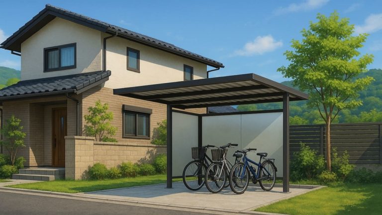 和歌山県の戸建て外構に施工されたサイクルポートのイメージ