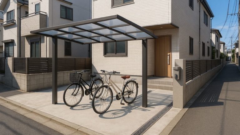 八千代市の戸建て外構に施工されたサイクルポートのイメージ