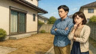 八千代市の外構工事の失敗にがっかりする夫婦のイメージ