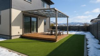 山形県の戸建て外構に施工された人工芝のイメージ