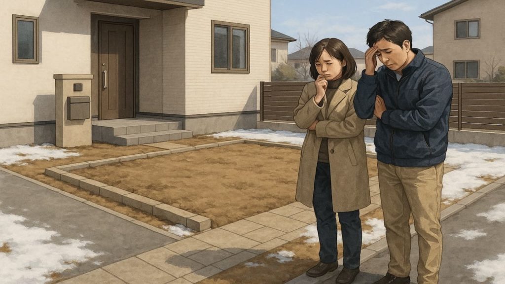 山形県の外構工事の失敗にがっかりする夫婦のイメージ