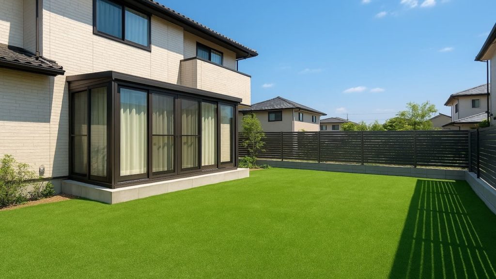 山口県の戸建て外構に施工された人工芝のイメージ