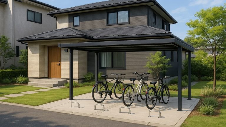 山口県の戸建て外構に施工されたサイクルポートのイメージ