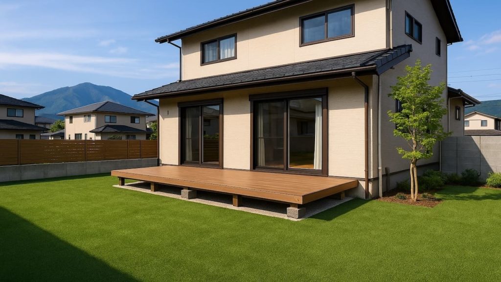 山梨県の戸建て外構に施工された人工芝のイメージ