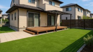 弥富市の戸建て外構に施工された人工芝のイメージ