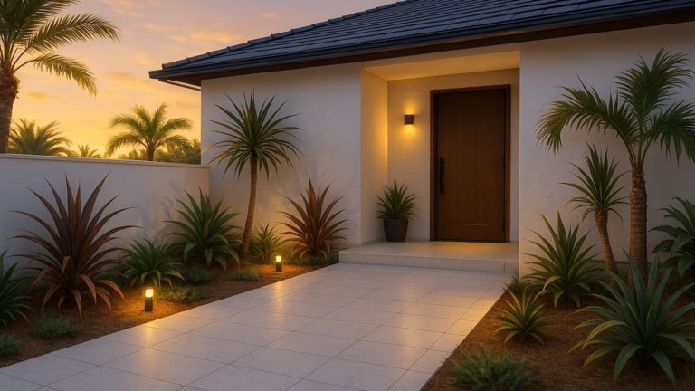 八代市の戸建て外構に施工された玄関アプローチのイメージ