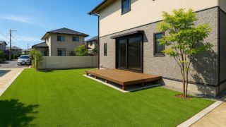 米子市の戸建て外構に施工された人工芝のイメージ
