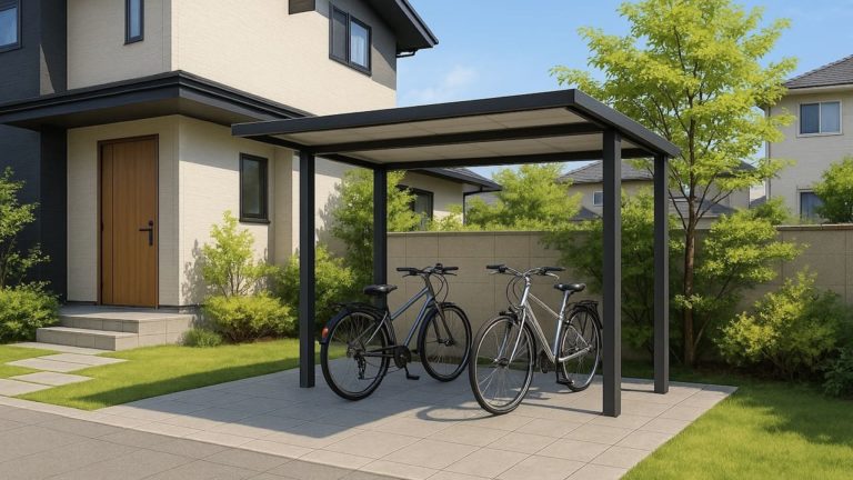 米子市の戸建て外構に施工された自転車置き場のイメージ