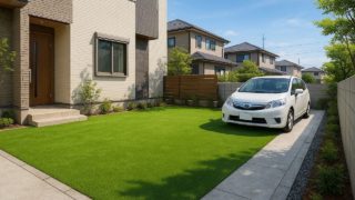 座間市の戸建て外構に施工された人工芝のイメージ