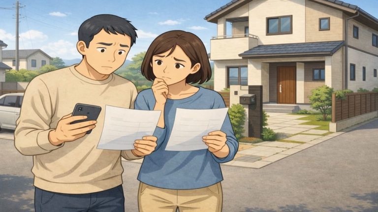 我孫子市で夫婦が外構見積もりで悩んでいるイメージ