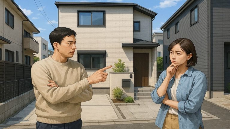 足立区で夫婦が外構業者の選び方と探し方を考えているイメージ