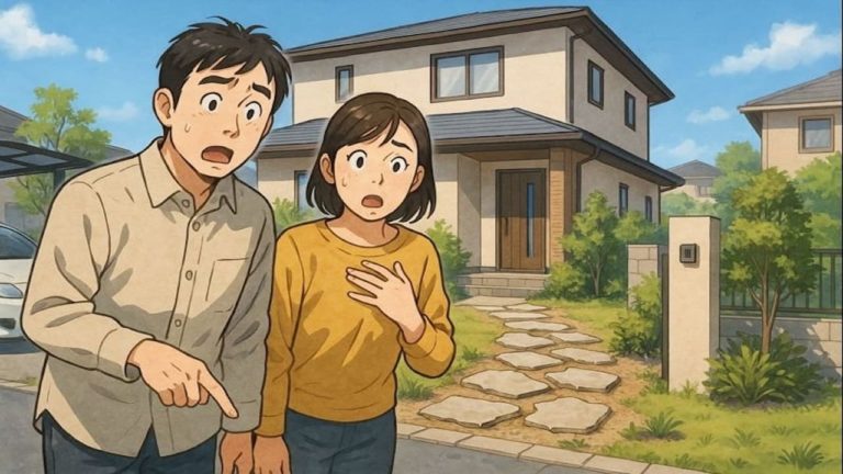 上尾市で夫婦が外構トラブルで困っているイメージ