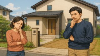 【愛知県】外構レイアウトの失敗5つ|玄関まわりがごちゃついて見える原因 愛知県の外構工事の失敗にがっかりする夫婦のイメージ