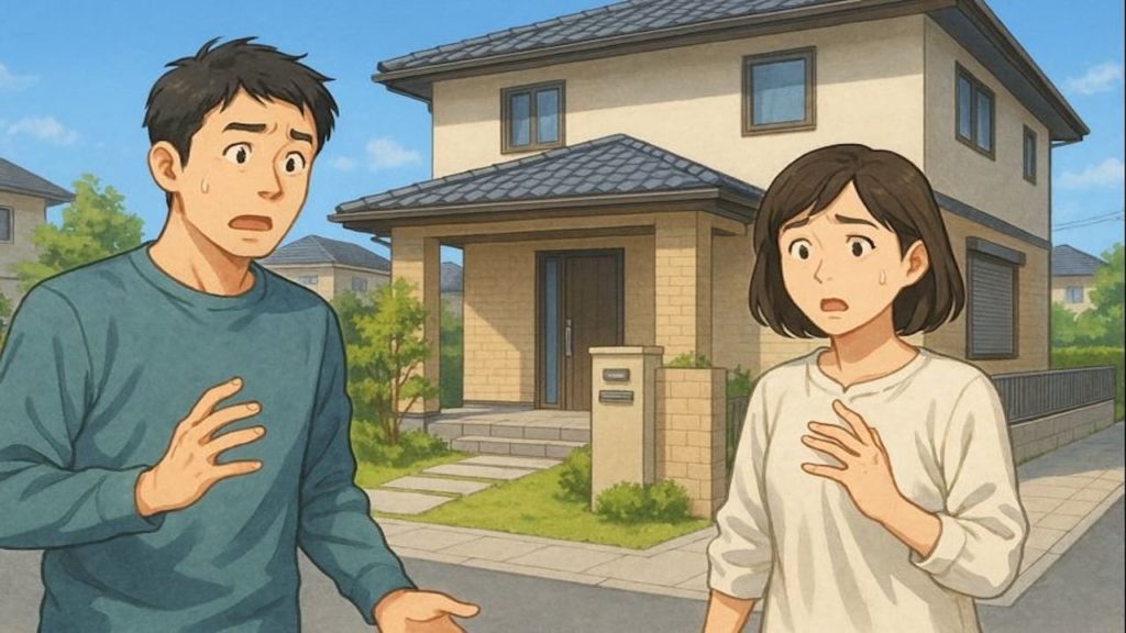 愛知県で夫婦が外構トラブルで困っているイメージ