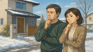 秋田県で夫婦が外構業者の選び方と探し方を考えているイメージ