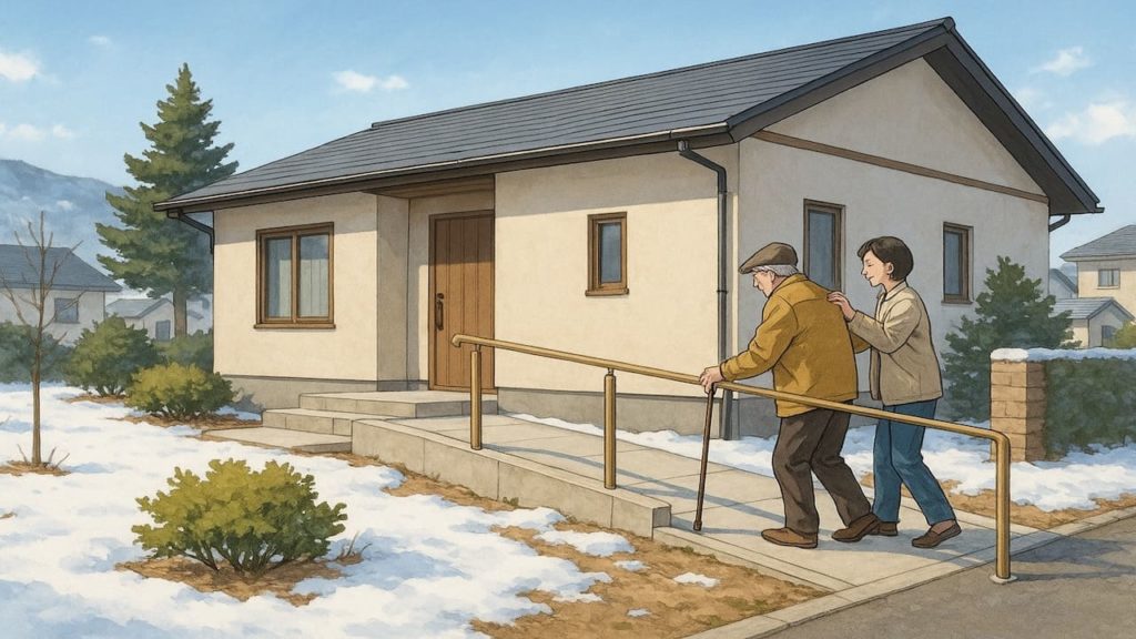 青森県の戸建てに施工されたバリアフリー外構のイメージ