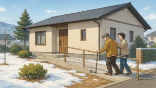 【青森県】外構バリアフリーにするコツ5選|通路で迷わない歩行動線 青森県の戸建てに施工されたバリアフリー外構のイメージ