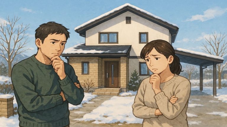 青森県で夫婦が外構業者の選び方と探し方を考えているイメージ