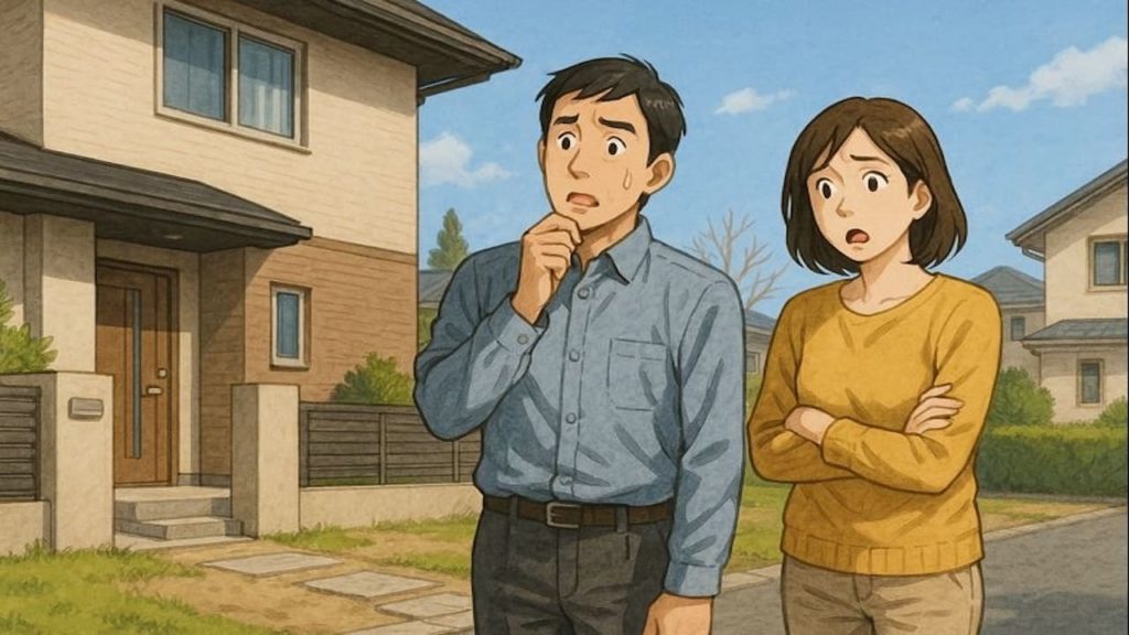 朝霞市で夫婦が外構トラブルで困っているイメージ