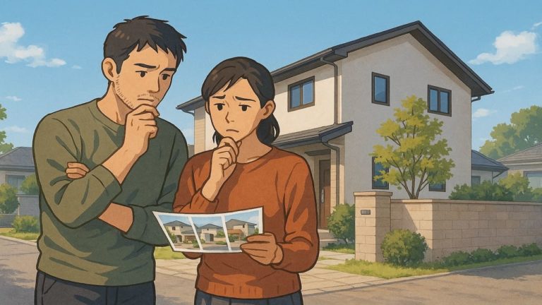 足利市で夫婦が外構業者の選び方と探し方を考えているイメージ