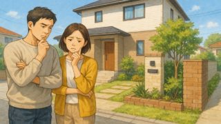 厚木市で夫婦が外構業者の選び方と探し方を考えているイメージ