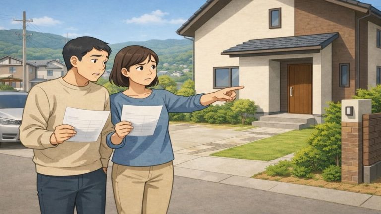 厚木市で夫婦が外構見積もりで悩んでいるイメージ