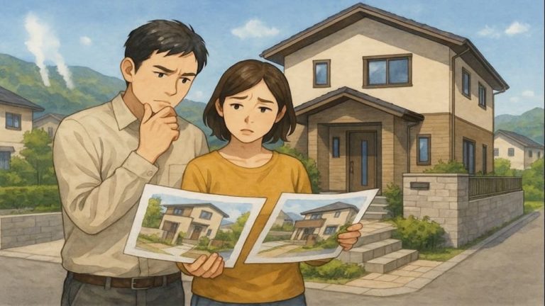 別府市で夫婦が外構業者の選び方と探し方を考えているイメージ