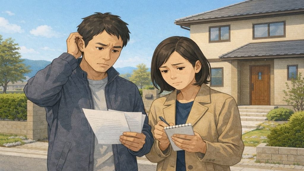 筑西市で夫婦が外構見積もりで悩んでいるイメージ