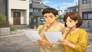 大東市で夫婦が外構見積もりで悩んでいるイメージ