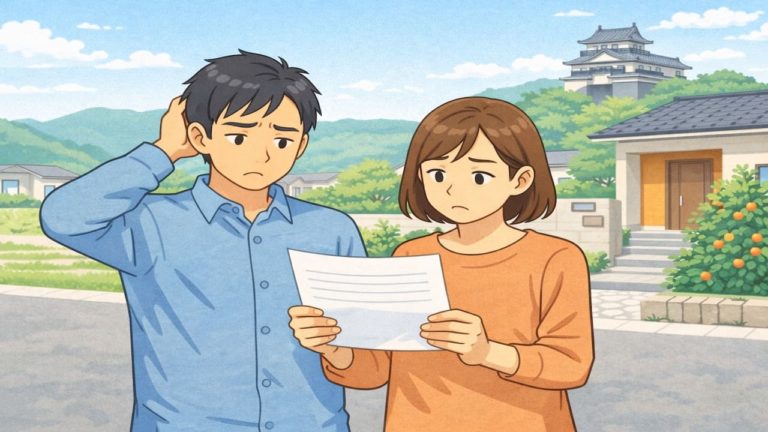 愛媛県で夫婦が外構見積もりで悩んでいるイメージ