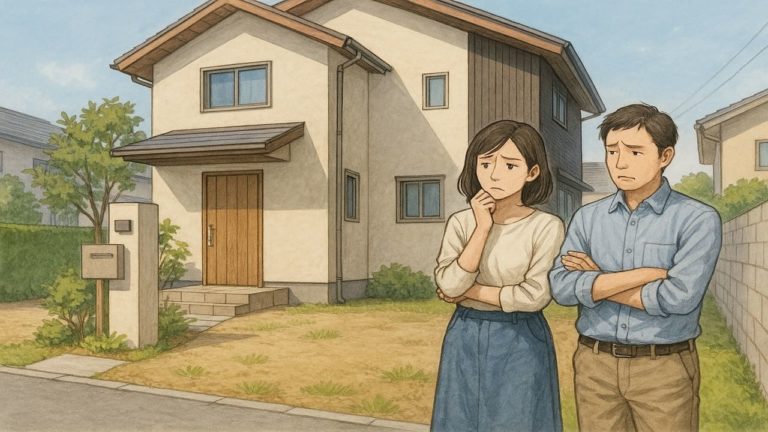 愛媛県の外構工事の失敗にがっかりする夫婦のイメージ