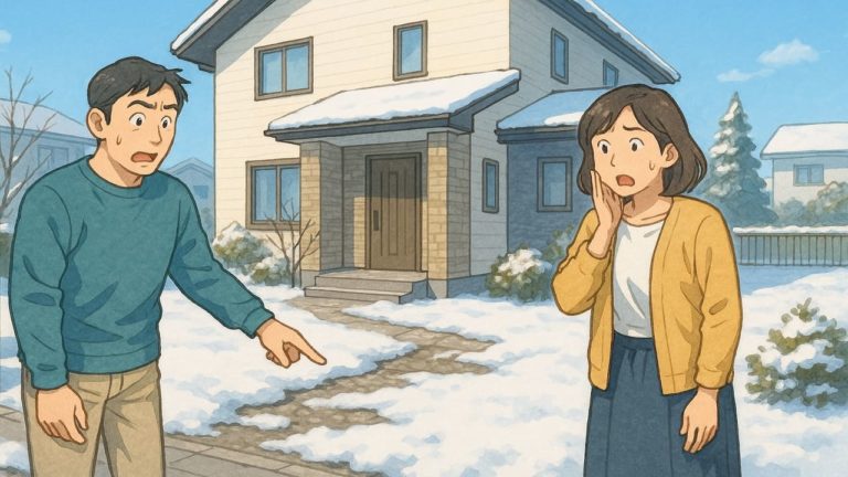 恵庭市で夫婦が外構トラブルで困っているイメージ