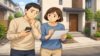 府中市で夫婦が外構見積もりで悩んでいるイメージ