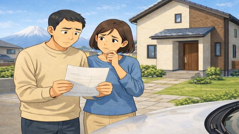 富士市で夫婦が外構見積もりで悩んでいるイメージ