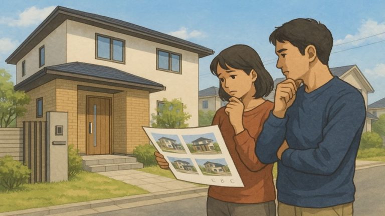 富士見市で夫婦が外構業者の選び方と探し方を考えているイメージ