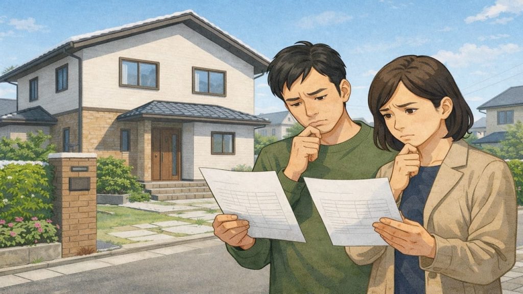 深谷市で夫婦が外構見積もりで悩んでいるイメージ