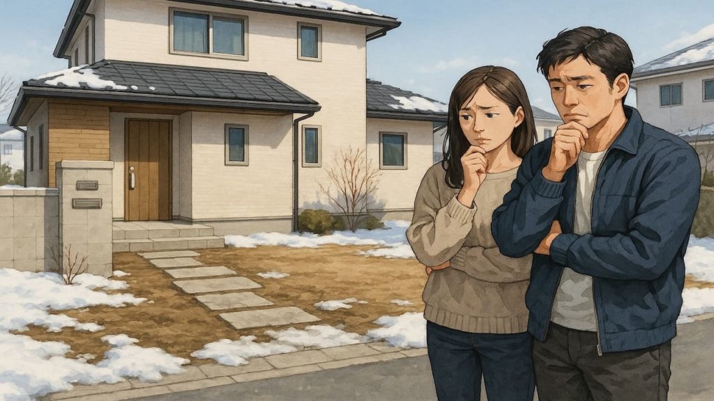 福井県の外構工事の失敗にがっかりする夫婦のイメージ