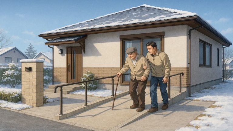 福島県の戸建てに施工されたバリアフリー外構のイメージ