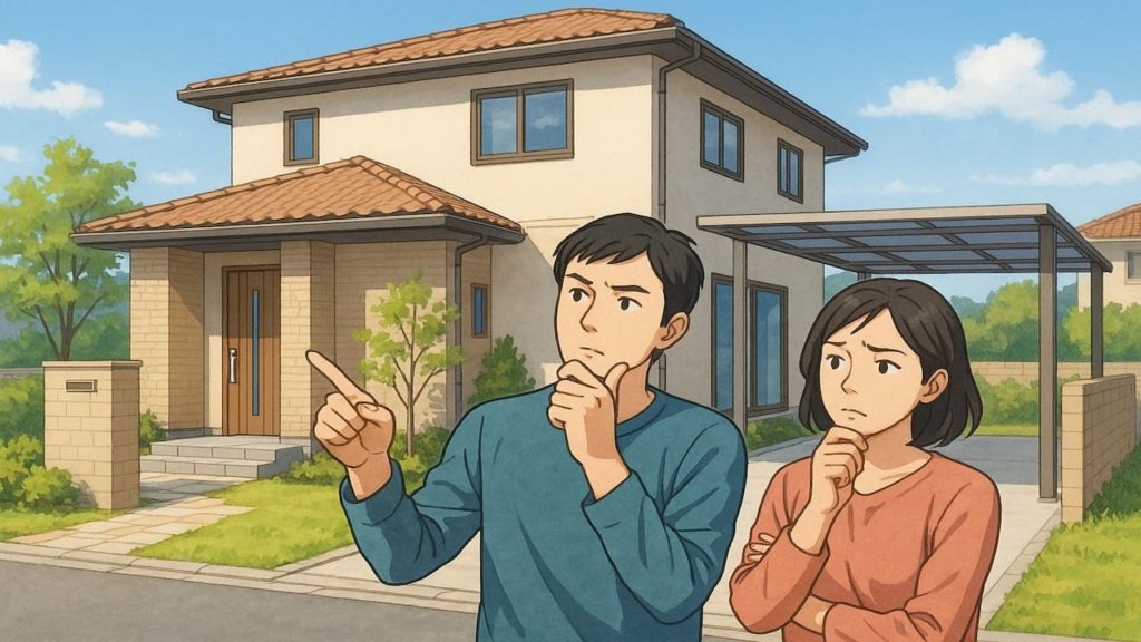 福山市で夫婦が外構業者の選び方と探し方を考えているイメージ