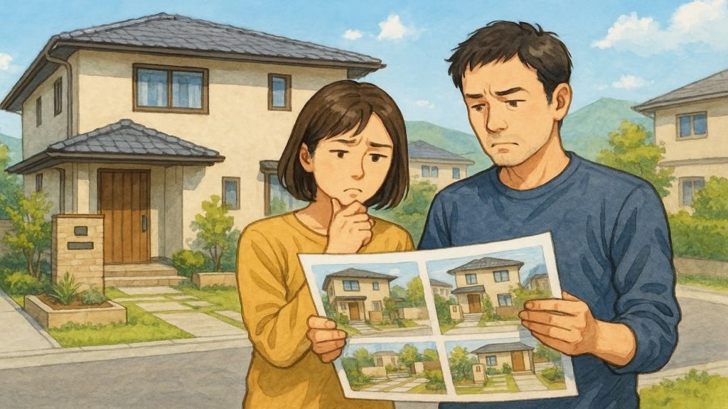 秦野市で夫婦が外構業者の選び方と探し方を考えているイメージ