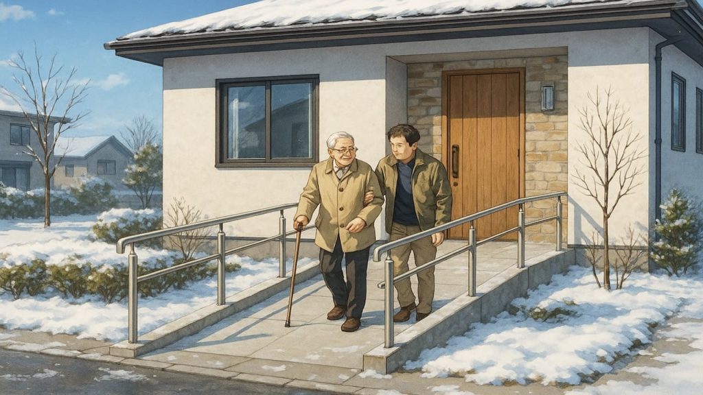 白山市の戸建てに施工されたバリアフリー外構のイメージ