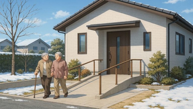 花巻市の戸建てに施工されたバリアフリー外構のイメージ