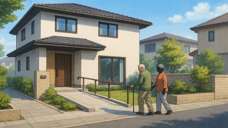 廿日市市の戸建てに施工されたバリアフリー外構のイメージ