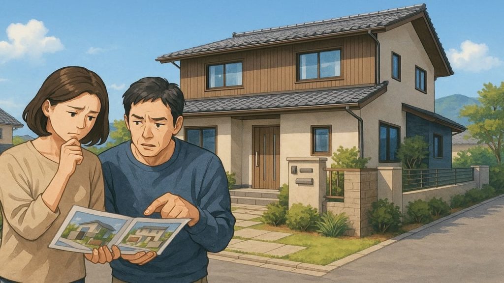 彦根市で夫婦が外構業者の選び方と探し方を考えているイメージ