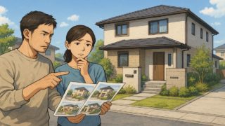 日野市で夫婦が外構業者の選び方と探し方を考えているイメージ