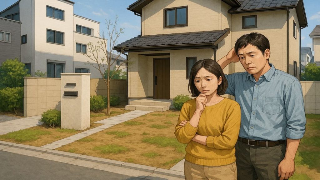 枚方市の外構工事の失敗にがっかりする夫婦のイメージ 新築外構でありがちな失敗5つ｜共働き家庭が後悔するポイント 外構の失敗例5選｜クレームにつながりやすいパターン 外構工事でよくある失敗5つ｜将来のコストを見落とした決め方 庭まわりの外構失敗5パターン｜水やりが面倒になってしまう原因 外構費用で起こりがちな失敗5つ｜値引き交渉だけに集中する危険 新築外構でありがちな失敗5つ｜ローン計画と合わせた判断軸 庭のある外構の失敗5選｜使わない場所に金をかけた例 外構リフォームの失敗例5つ｜相談内容と完成形がずれるプロセス 外構の失敗例5選｜安さだけで選ばないための着眼点 外構の失敗例5選｜その場しのぎで決めて後悔する流れ 新築外構でありがちな失敗5つ｜本体価格に隠れた費用の見抜き方 外構デザインの失敗例5選｜写真重視で決めてしまったケース 外構工事でよくある失敗5つ｜ハウスメーカー任せにした結果 新築外構でありがちな失敗5つ｜数年後に手入れが追いつかない例 外構費用で起こりがちな失敗5つ｜予算オーバーを防ぐ視点 外構レイアウトの失敗5コ｜玄関まわりがごちゃついて見える原因 庭まわりの外構失敗5パターン｜生活感が出すぎてしまう配置 外構工事でよくある失敗5つ｜共働きでも使いやすい外回りの条件 駐車場まわりの外構失敗5選｜車の買い替えで困るつくり 外構工事でよくある失敗5つ｜図面が分からないまま進めたケース