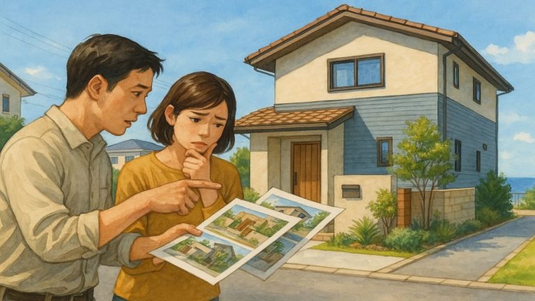 平塚市で夫婦が外構業者の選び方と探し方を考えているイメージ